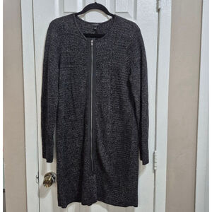 Women's Talbots Black White Full Zip Long Cardigan Sweater L